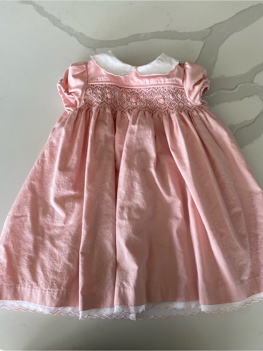 Janie & jack Pink Smocked Peter Pan scalloped collar Puff Sleeve Cotton Dress